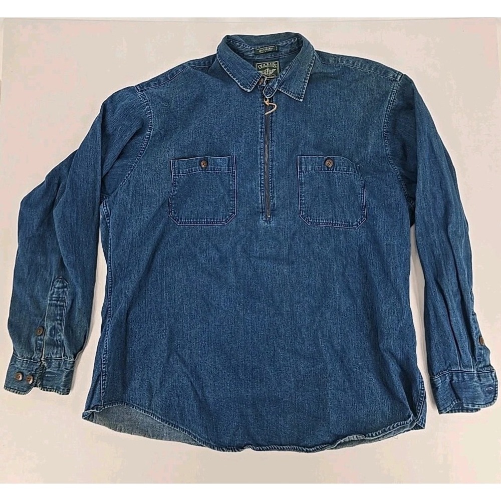 Vtg Dockers Women's 1/2 Zip Denim Shirt XL Blue Long Sleeve Cowgirl - Korea